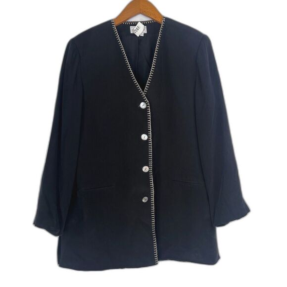 Jacobsons Black VTG 100% Silk Embroidered Trim Lightweight Cardigan Jacket Sz LG - Picture 1 of 11